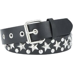 Rock Star Rivet Belt PU Leather Punk Studded Belt for Women Men Gothic Belt for Jeans Pants