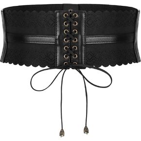 JASGOOD Wide Elastic Waist Belt Costume Cinch Belts for Women Lace-up Corset Belts for Dress Halloween Cosplay