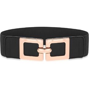 Wide Stretchy Belts for Women,Fashion Wide Belts for Women Dresses,Womens Wide Belt Vintage Elastic Black Wide Belt with Gold Buckle