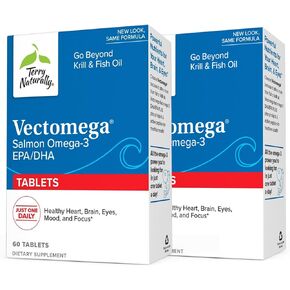 Terry Naturally Vectomega - 60 Tablets, Pack of 2 - Omega-3 from Salmon, Including EPA & DHA - Non-GMO, Gluten Free - 120 Servings