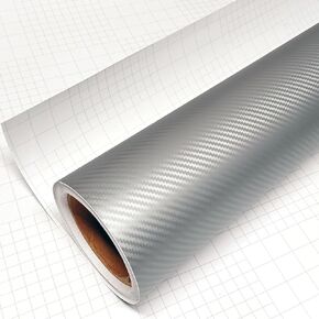 DIYAH 3D Silver Carbon Fiber Film Twill Weave Vinyl Sheet Roll Wrap DIY Decals (12" X 60" / 1FT X 5FT)
