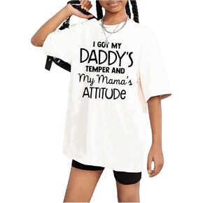 Girl's Letter Print Short Sleeve Tee Drop Shoulder Crewneck Loose Casual T Shirts