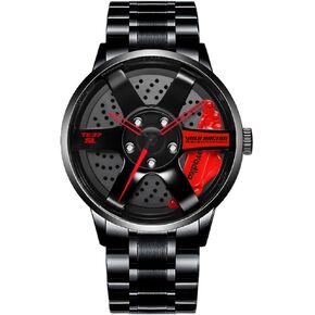 Stainless Steel Watches for Men-Waterproof Stainless Steel Japanese Quartz Wrist Watch Sports Men's Watches-Car Wheel Rim Hub Unique Design