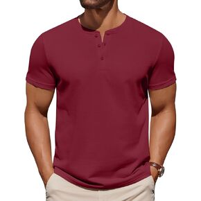 COOFANDY Mens Cotton Henley T-Shirts Short Sleeve Button Casual Basic Tees Work Shirts with Split Side