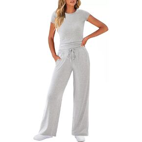 Womens 2 Piece Lounge Sets Drawstring Wide Leg Sweatpants Ruched Crop Top Matching Set Casual Outfits Pajamas