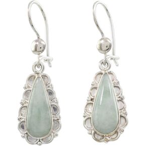 NOVICA Artisan Handmade Jade Flower Earrings Guatemalan Crafted Light Green Dangle Sterling Silver Desert Sage [1.6 in L x 0.5 in W x 0.2 in D] ' Blossoming Green Dew'