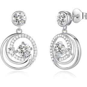 FANCIME Dangle Drop Earrings 925 Sterling Silver Moon Star Round Gemstone Birthstone Jewelry Birthday Christmas Gifts for Her Women