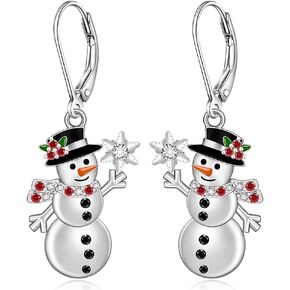 Christmas Snowman Earrings for Women Sterling Silver Crystal Snowman Earrings Dangle Cute Snowman Earring Frosty Leverback Xmas Gifts