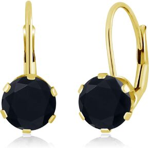 Gem Stone King 14K Yellow Gold 6MM Round Gemstone Birthstone Leverback Dangle Earrings | Gold Earrings For Women