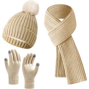 Knitted woolen fleece thickened hat scarf gloves, women's winter warm three-piece set