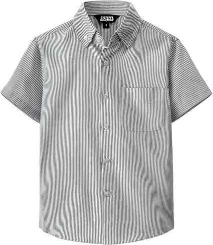 JOGAL Boys Button Down Shirt Short Sleeve Oxford Dress Shirts Casual Striped Tops for 6-14 Years in Saudi Arabia
