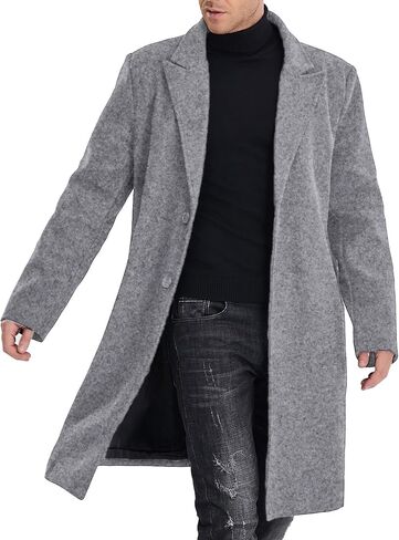 SOMTHRON Men's Casual Trench Coat Mid Long Single Breasted Slim Fit Peacoat Notched Lapel Winter Business Overcoat in Saudi Arabia