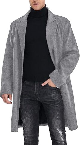 SOMTHRON Men's Casual Trench Coat Mid Long Single Breasted Slim Fit Peacoat Notched Lapel Winter Business Overcoat in Saudi Arabia