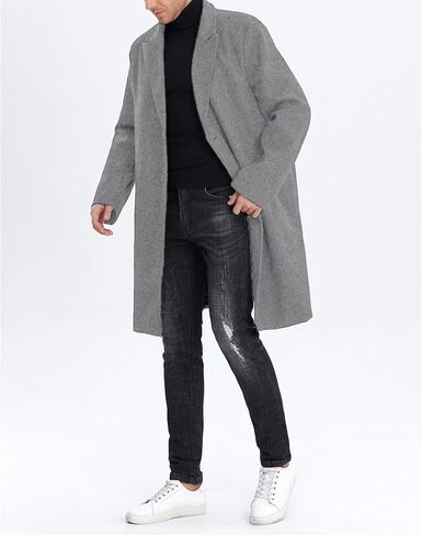 SOMTHRON Men's Casual Trench Coat Mid Long Single Breasted Slim Fit Peacoat Notched Lapel Winter Business Overcoat in Saudi Arabia