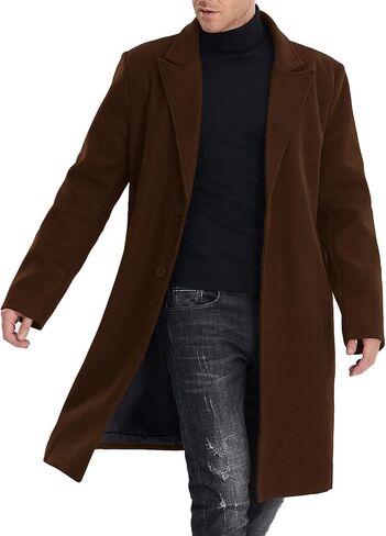 SOMTHRON Men's Casual Trench Coat Mid Long Single Breasted Slim Fit Peacoat Notched Lapel Winter Business Overcoat in Saudi Arabia