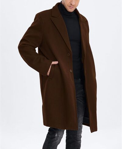 SOMTHRON Men's Casual Trench Coat Mid Long Single Breasted Slim Fit Peacoat Notched Lapel Winter Business Overcoat in Saudi Arabia