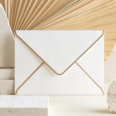 YOKIVE 100Pcs A7 Envelopes, Self Adhesive V Flap Mailing Envelopes with Gold Border, Quick Self Seal, Great for Cards Postcard (Sage Green, 5 x 7-Inch) in Saudi Arabia