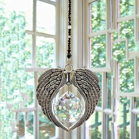 Car Accessories Crystal Angel Wing Pendant Car Pendant Angel Wing Rearview Mirror Decoration Hanging Charm Ornaments Automobiles Interior Home Window Decor (Black) in Saudi Arabia
