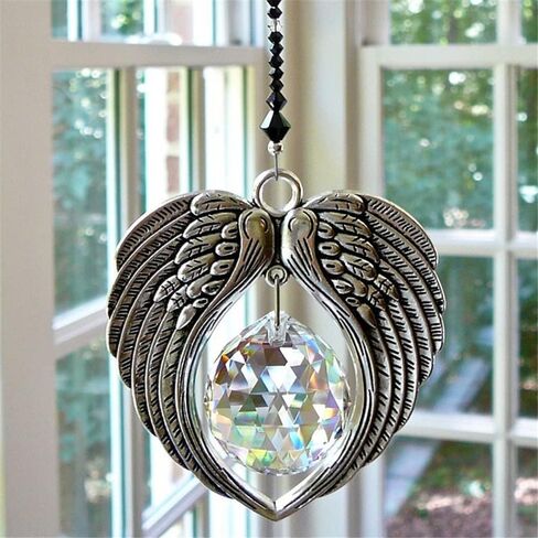 Car Accessories Crystal Angel Wing Pendant Car Pendant Angel Wing Rearview Mirror Decoration Hanging Charm Ornaments Automobiles Interior Home Window Decor (Black) in Saudi Arabia