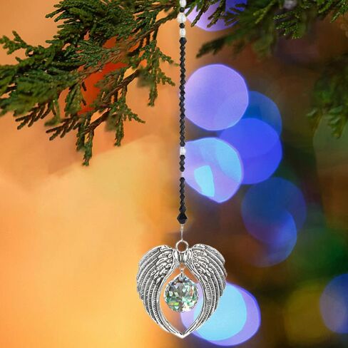 Car Accessories Crystal Angel Wing Pendant Car Pendant Angel Wing Rearview Mirror Decoration Hanging Charm Ornaments Automobiles Interior Home Window Decor (Black) in Saudi Arabia