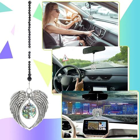 Car Accessories Crystal Angel Wing Pendant Car Pendant Angel Wing Rearview Mirror Decoration Hanging Charm Ornaments Automobiles Interior Home Window Decor (Black) in Saudi Arabia