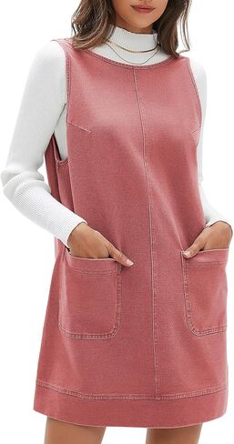 EXLURA Womens Sleeveless Denim Dress Casual Round Neck A Line Overall Mini Dress Skirtall Jumper Pinafore with Pockets 2025 in Kuwait