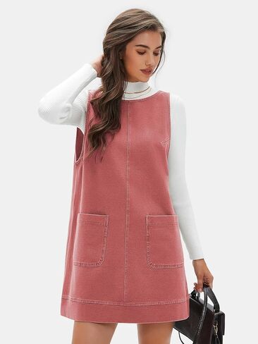EXLURA Womens Sleeveless Denim Dress Casual Round Neck A Line Overall Mini Dress Skirtall Jumper Pinafore with Pockets 2025 in Kuwait