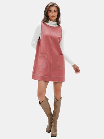 EXLURA Womens Sleeveless Denim Dress Casual Round Neck A Line Overall Mini Dress Skirtall Jumper Pinafore with Pockets 2025 in Kuwait