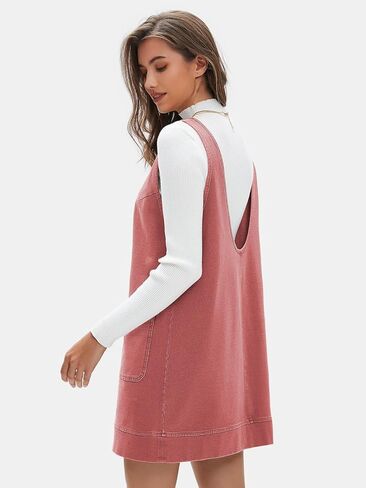 EXLURA Womens Sleeveless Denim Dress Casual Round Neck A Line Overall Mini Dress Skirtall Jumper Pinafore with Pockets 2025 in Kuwait