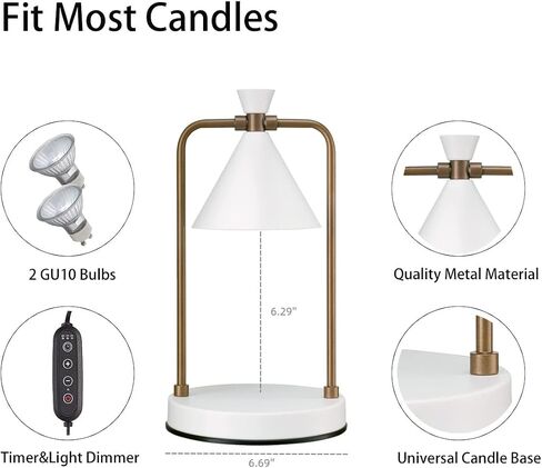 White Candle Warmer lamp with Timer, Dimmable Candle Lamp, Electric Candle Warmer Including 2 Bulbs, Large Fragrant Candlelamp, Aromatic Candle Holders, Candle Melter for Home Decor (White) in Saudi Arabia