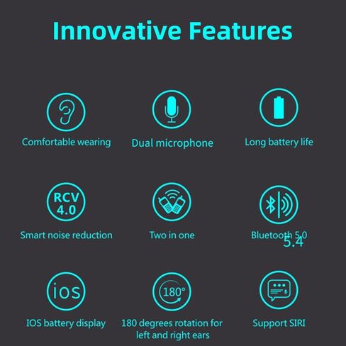 سماعة أذن بلوتوث لاسلكية من IHAO، سماعة أذن مزدوجة بخاصية إلغاء الضوضاء، ميكروفون غير مؤلم مفتوح الأذن بدون استخدام اليدين، صوت ستيريو يسار/يمين قابل للتغيير، سماعات أذن بخطاف للقيادة/العمل/صالة الألعاب الرياضية in Kuwait