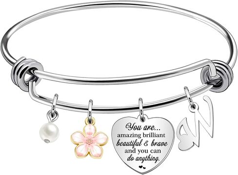 Inspirtional Bracelet Gift,Funny 26 Letter Initial A-Z Silver Heart Dangle Bangle For Women Lady Daughter Mom Sisters Friends Colleague Birthday Christmas Reminder Jewelry in Kuwait