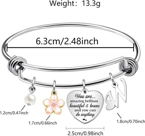 Inspirtional Bracelet Gift,Funny 26 Letter Initial A-Z Silver Heart Dangle Bangle For Women Lady Daughter Mom Sisters Friends Colleague Birthday Christmas Reminder Jewelry in Kuwait