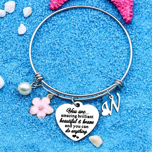 Inspirtional Bracelet Gift,Funny 26 Letter Initial A-Z Silver Heart Dangle Bangle For Women Lady Daughter Mom Sisters Friends Colleague Birthday Christmas Reminder Jewelry in Kuwait