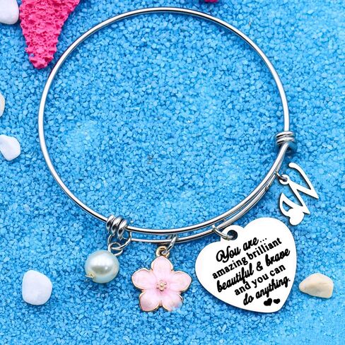Inspirtional Bracelet Gift,Funny 26 Letter Initial A-Z Silver Heart Dangle Bangle For Women Lady Daughter Mom Sisters Friends Colleague Birthday Christmas Reminder Jewelry in Kuwait