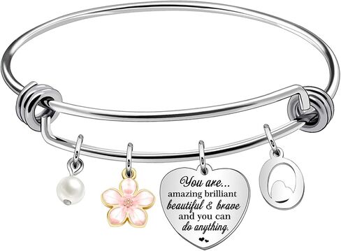 Inspirtional Bracelet Gift,Funny 26 Letter Initial A-Z Silver Heart Dangle Bangle For Women Lady Daughter Mom Sisters Friends Colleague Birthday Christmas Reminder Jewelry in Kuwait