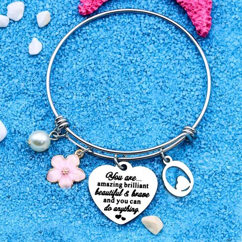 Inspirtional Bracelet Gift,Funny 26 Letter Initial A-Z Silver Heart Dangle Bangle For Women Lady Daughter Mom Sisters Friends Colleague Birthday Christmas Reminder Jewelry in Kuwait