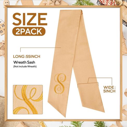 2 Pcs Burlap Wreath Sash for Front Door Linen Embroidery Monogram Wreath Sash for Yard Porch Boxwood Wreath Garland Decor(Letter S) in Saudi Arabia