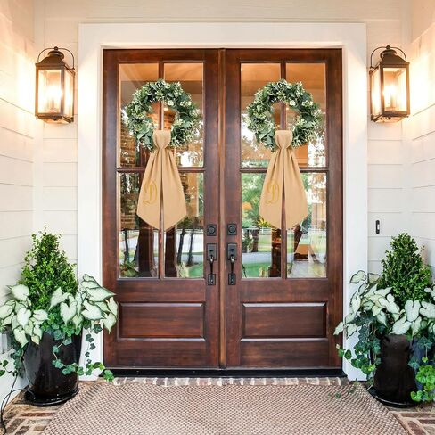 2 Pcs Burlap Wreath Sash for Front Door Linen Embroidery Monogram Wreath Sash for Yard Porch Boxwood Wreath Garland Decor(Letter S) in Saudi Arabia