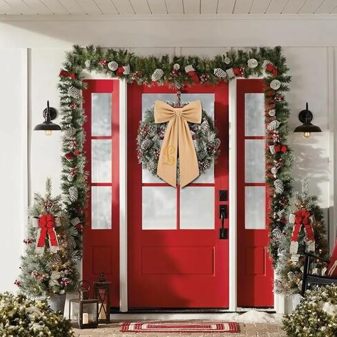 2 Pcs Burlap Wreath Sash for Front Door Linen Embroidery Monogram Wreath Sash for Yard Porch Boxwood Wreath Garland Decor(Letter S) in Saudi Arabia