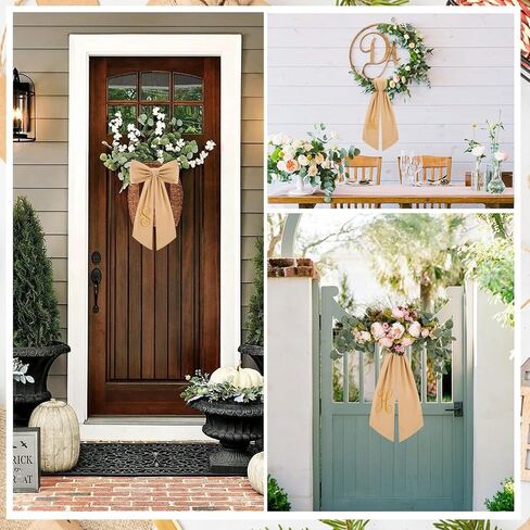 2 Pcs Burlap Wreath Sash for Front Door Linen Embroidery Monogram Wreath Sash for Yard Porch Boxwood Wreath Garland Decor(Letter S) in Saudi Arabia