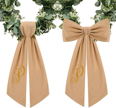 2 Pcs Burlap Wreath Sash for Front Door Linen Embroidery Monogram Wreath Sash for Yard Porch Boxwood Wreath Garland Decor(Letter S) in Saudi Arabia
