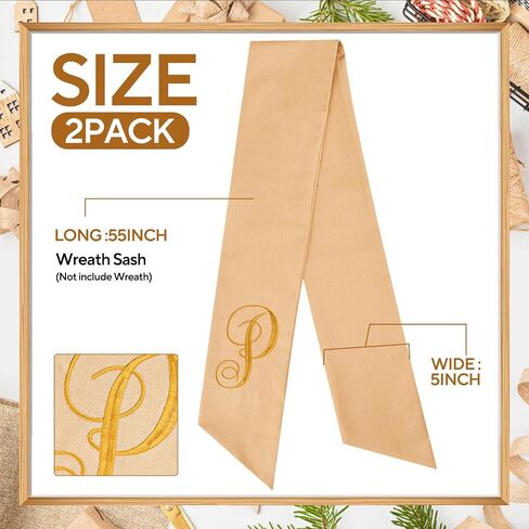 2 Pcs Burlap Wreath Sash for Front Door Linen Embroidery Monogram Wreath Sash for Yard Porch Boxwood Wreath Garland Decor(Letter S) in Saudi Arabia