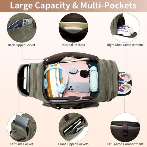 Canvas Duffle Bag for Men, Weekender Overnight Bag Traveling Expandable Luggage Travel Bag,Mens Gym Carry on Duffel Bags in Saudi Arabia