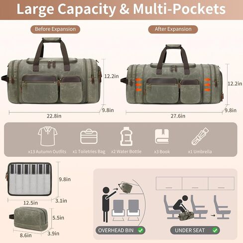 Canvas Duffle Bag for Men, Weekender Overnight Bag Traveling Expandable Luggage Travel Bag,Mens Gym Carry on Duffel Bags in Saudi Arabia