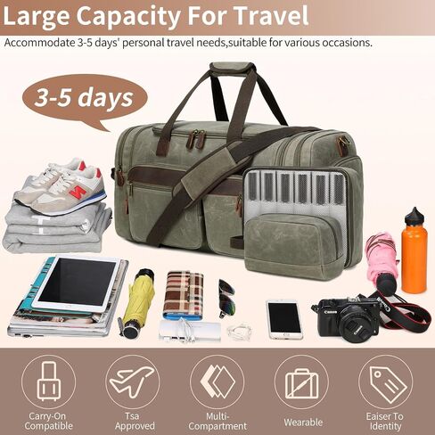 Canvas Duffle Bag for Men, Weekender Overnight Bag Traveling Expandable Luggage Travel Bag,Mens Gym Carry on Duffel Bags in Saudi Arabia