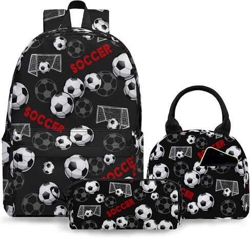 3PCS Backpack for Boys Girls Kids Soccer School Backpack Sets with Lunch Bag Pencil Case, 17 Inch Lightweight Bookpack 3 in 1 Set for Teens Elementary Middle HighSchool Students (Black Soccer) in Saudi Arabia