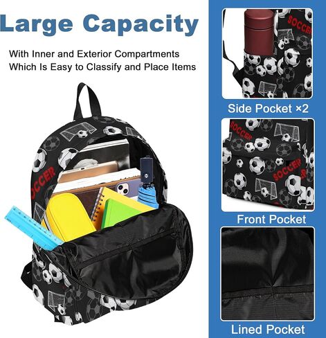 3PCS Backpack for Boys Girls Kids Soccer School Backpack Sets with Lunch Bag Pencil Case, 17 Inch Lightweight Bookpack 3 in 1 Set for Teens Elementary Middle HighSchool Students (Black Soccer) in Saudi Arabia