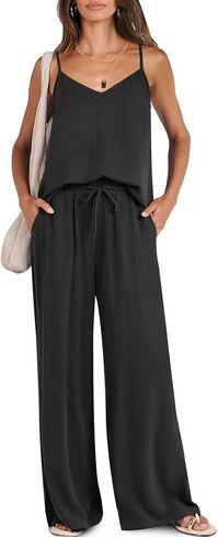 Caracilia Womens 2 Piece Outfits Lounge Sets Summer Casual V Neck Tank Wide Leg Pants Matching 2025 Beach Travel Set in Saudi Arabia