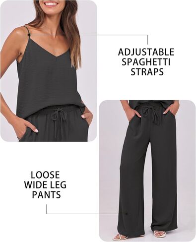 Caracilia Womens 2 Piece Outfits Lounge Sets Summer Casual V Neck Tank Wide Leg Pants Matching 2025 Beach Travel Set in Saudi Arabia